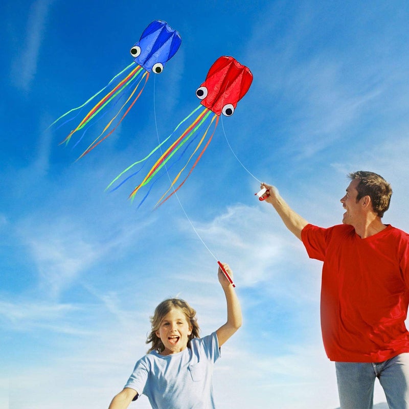 SINGARE Large Octopus Kites, Long Tail Beautiful Easy Flyer Beach Kites, Good Kite for Kids and Adults Easy to Fly(Red+Blue) - Image 5